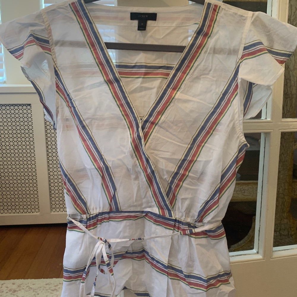 Jcrew Women's Ruffle Striped Short Sleeve Blouse